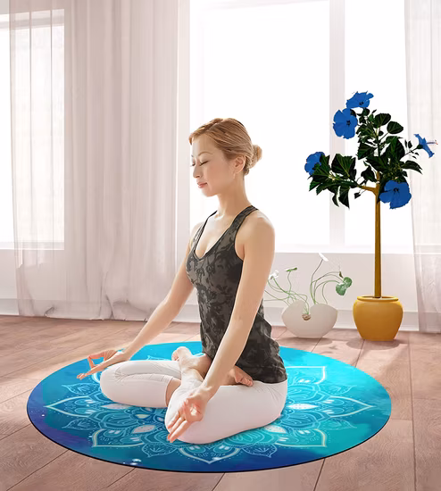 Round Yoga Mat for Exercise Premium Extra Thick, Ultra Comfortable, Non Slip, Meditation Mat