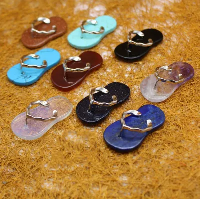 Fashion Jewelry Crystal Slipper Pendant Natural Stone Flat Bead Purple Crystal Onyx Women Men Slipper Shoes Pendant