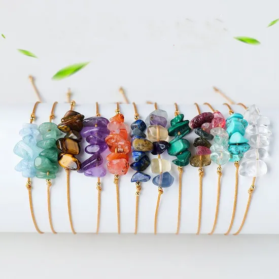 Semi Precious Stone Natural Crystal Chakra Chips Beaded Bracelet